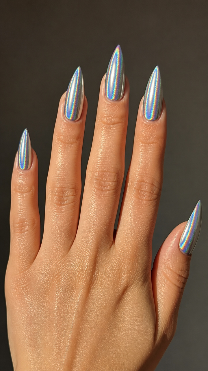 Silver Holographic Stiletto Chrome