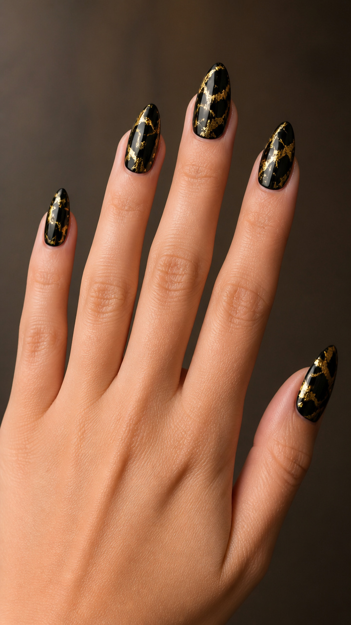Black Chrome with Gold Foil Crackles