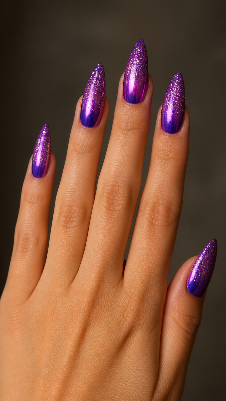 Electric Purple Chrome with Glitter Gradient