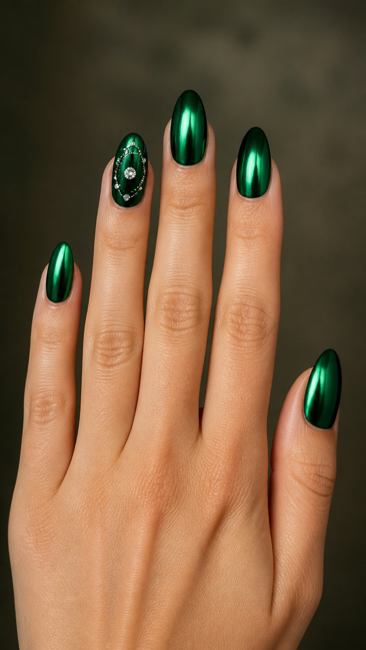Emerald Green Chrome with Rhinestone Orbit