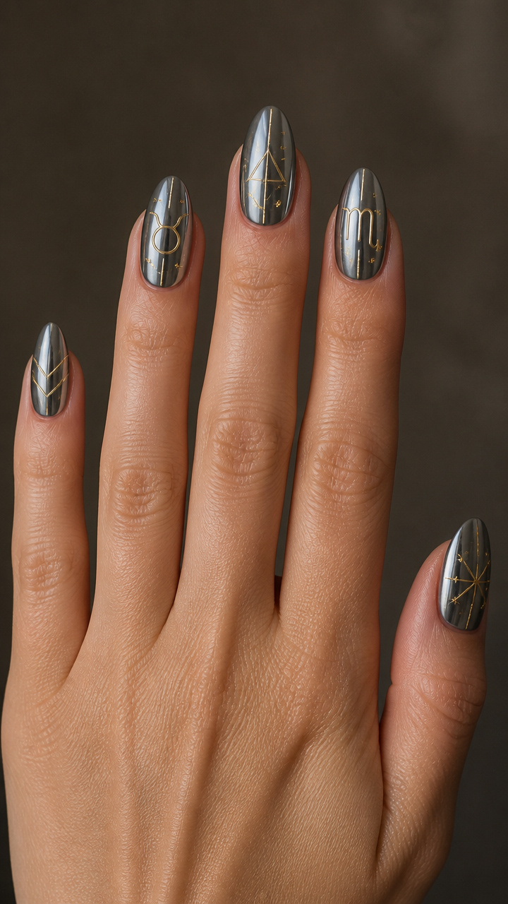 Pewter Chrome with Minimalist Line Art