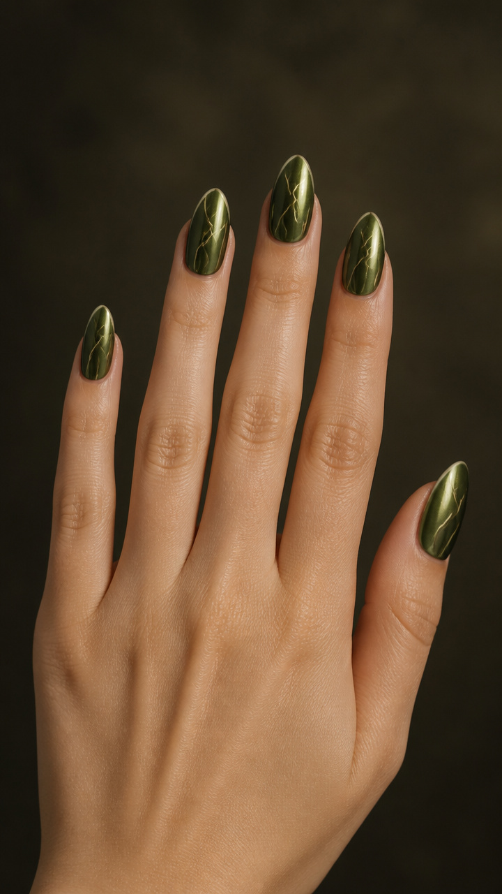 Olive Green Chrome with Minimalist Line Art