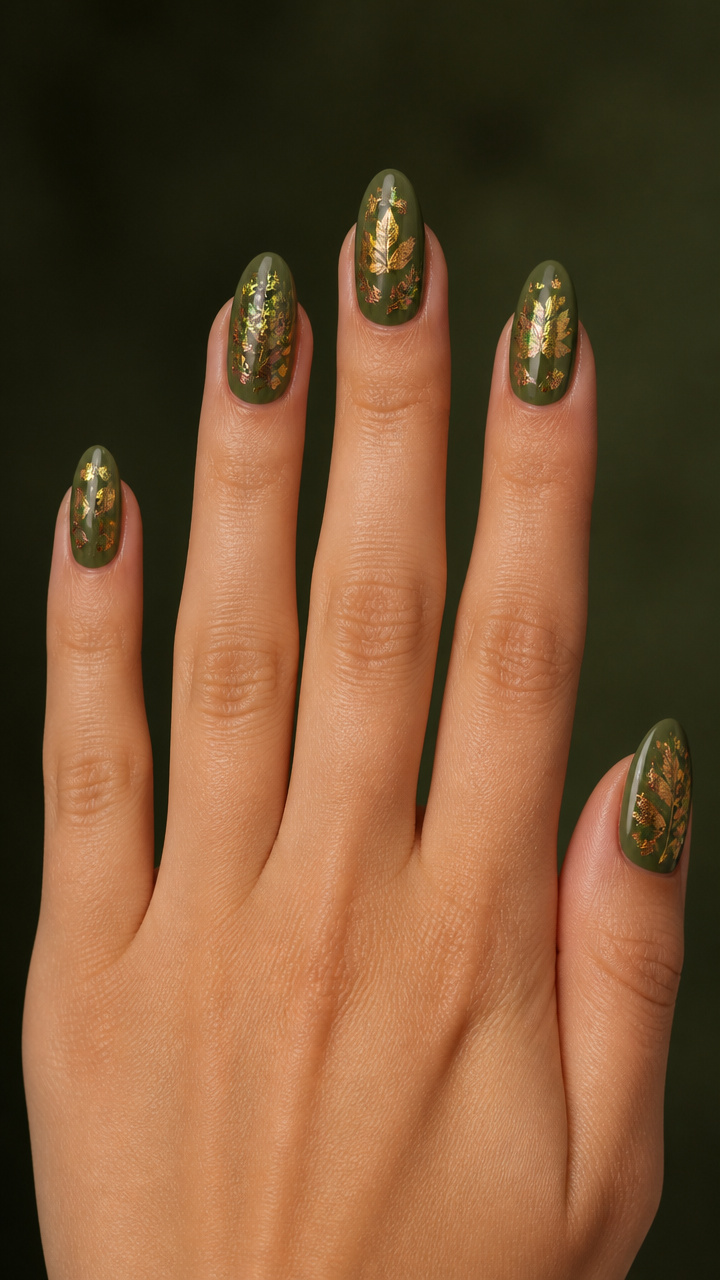 Moss Green with Pressed Autumn Leaf Foil