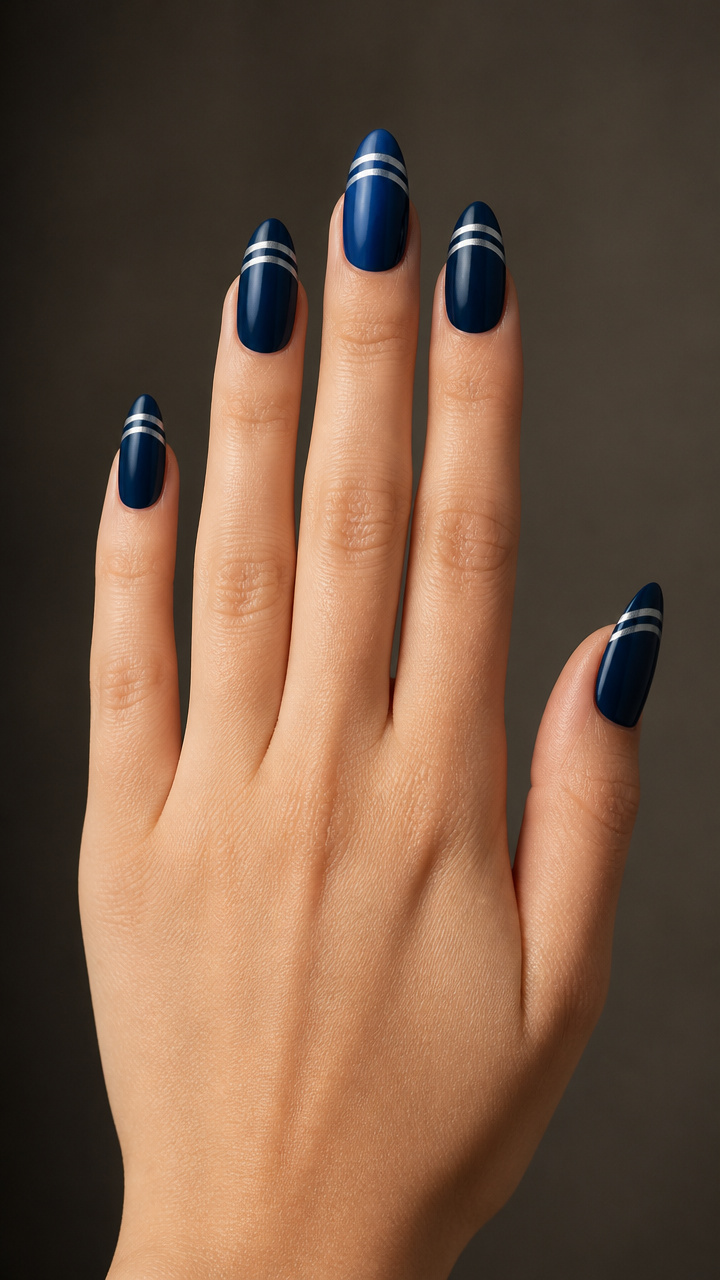 Double Silver Stripe on Deep Navy Base