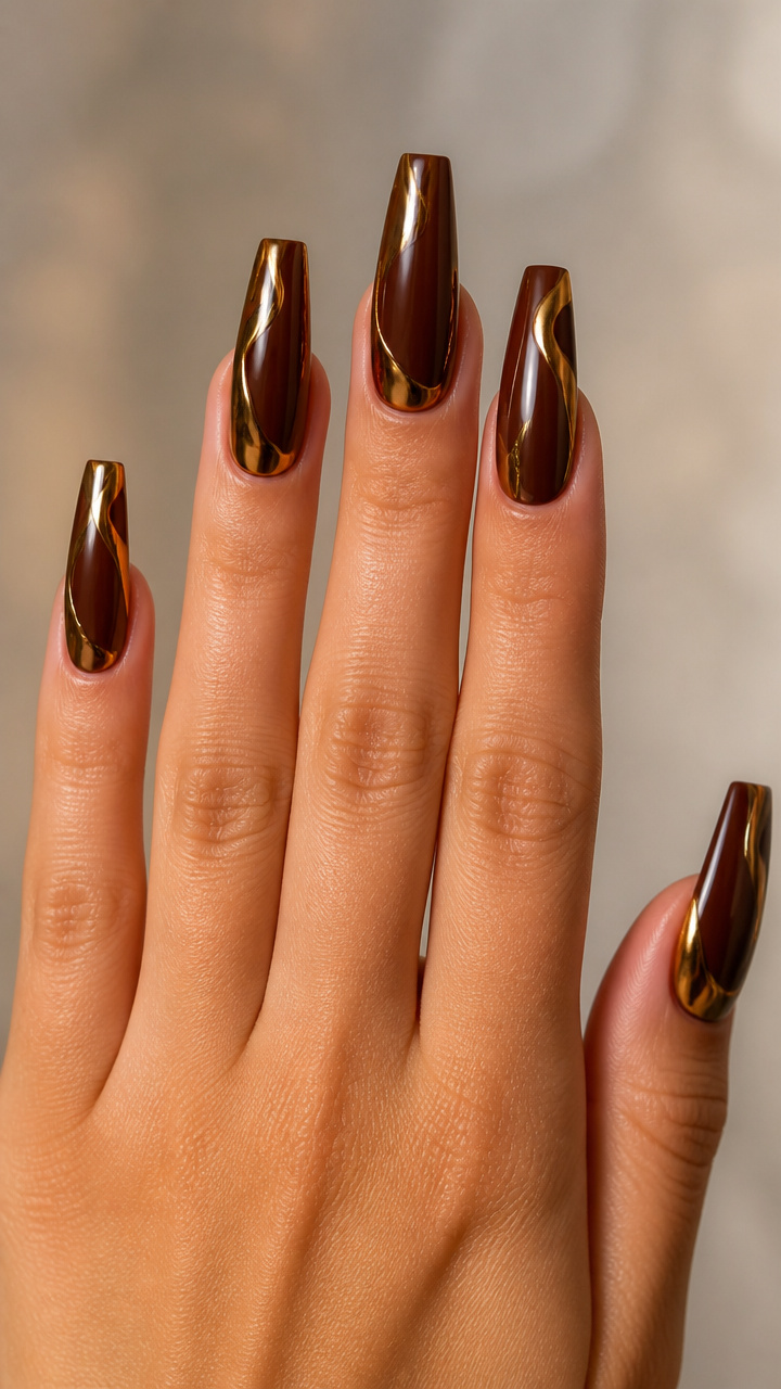 Chocolate Brown Coffin with Gold Chrome Accents