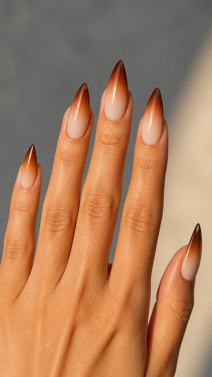 Brown and Cream Ombré on Stiletto Tips