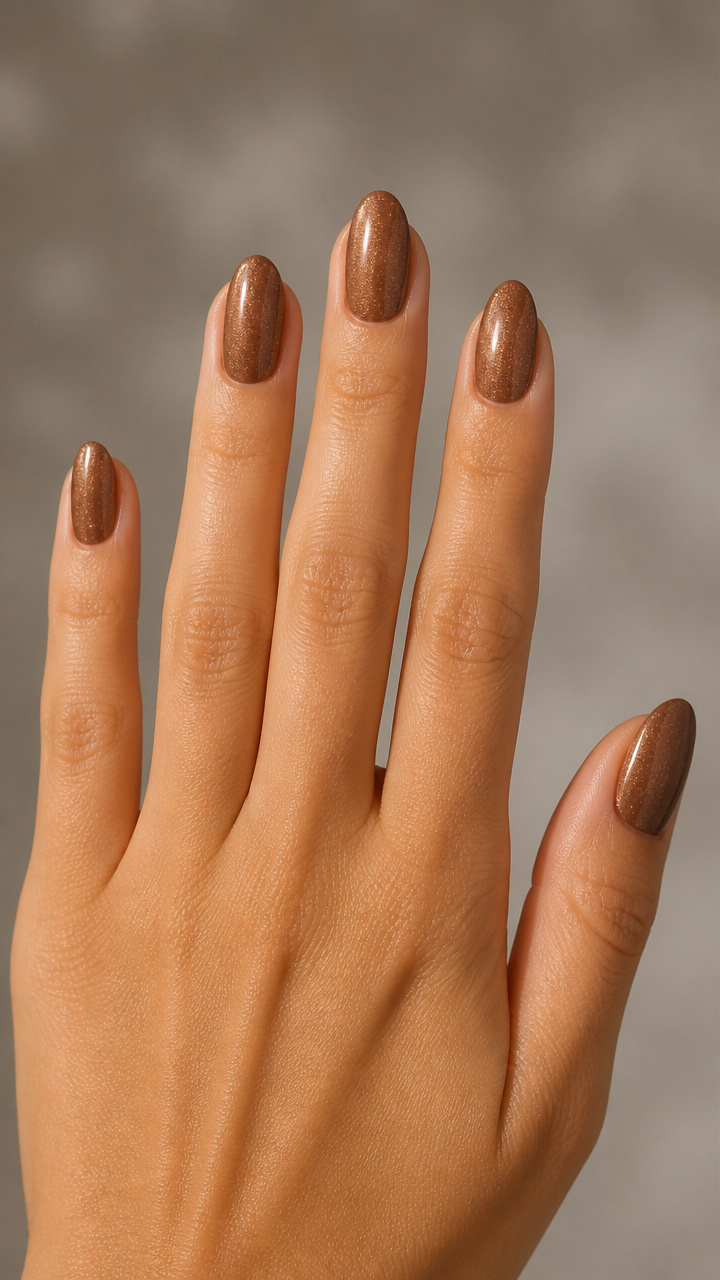 Brown Sugar Shimmer on Oval Nails