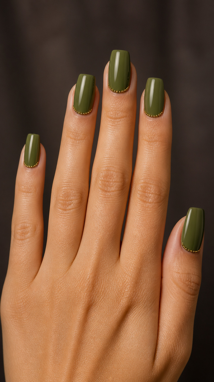 Olive Green Square Tips with Gold Microbeads