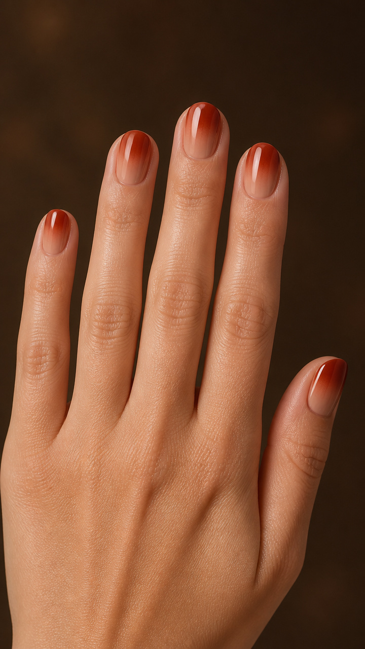 Rust Ombré on Short Rounded Nails