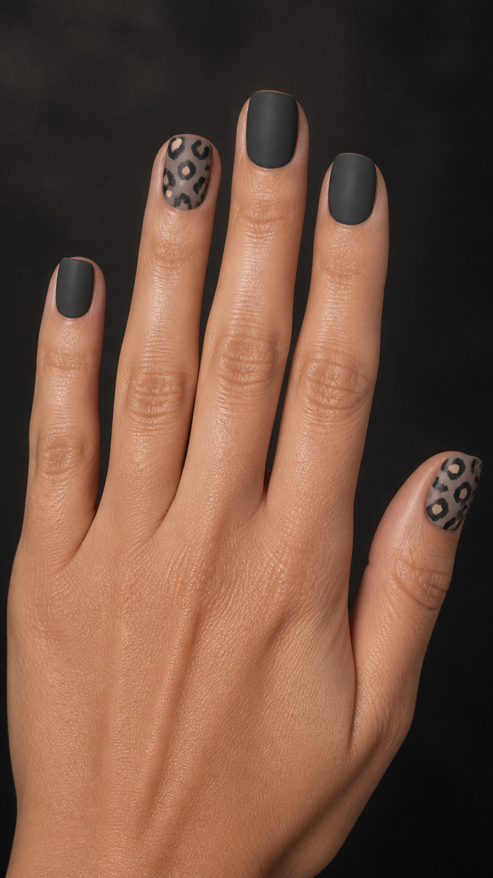 Charcoal Gray with Faux Leopard Print Accent