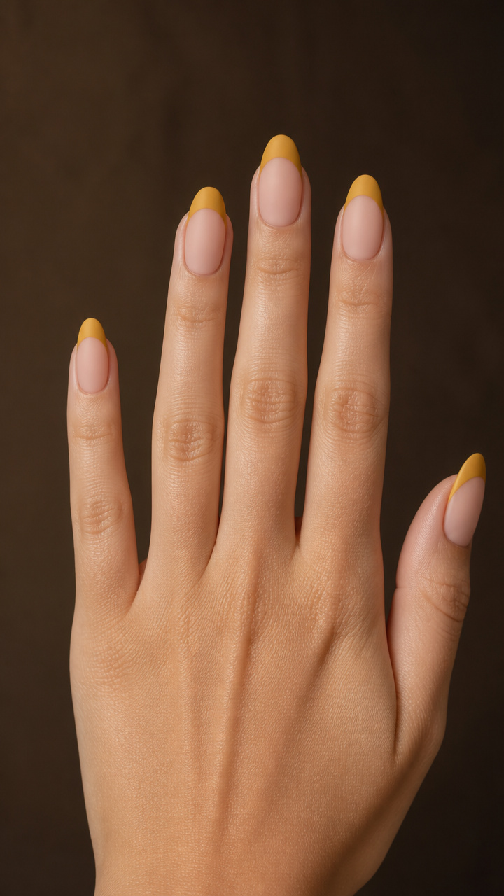 Mustard Yellow French Tips with Matte Topcoat