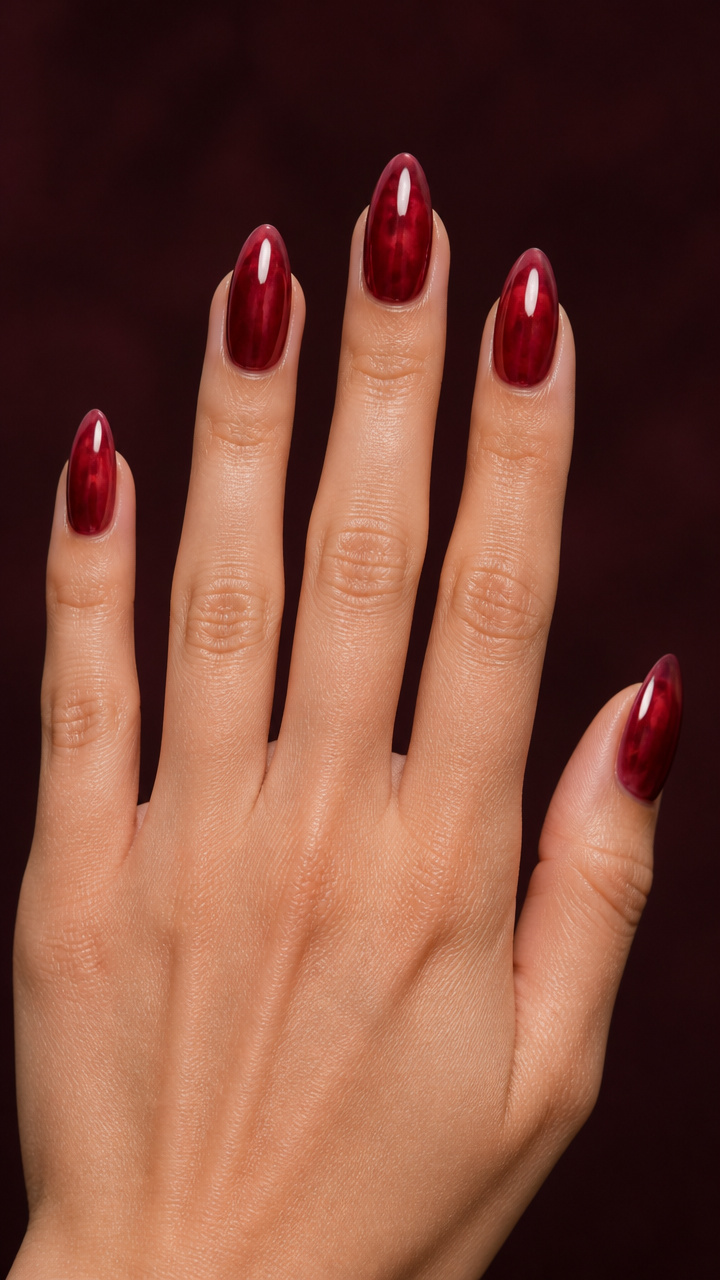Cranberry Jelly Glaze on Almond Nails