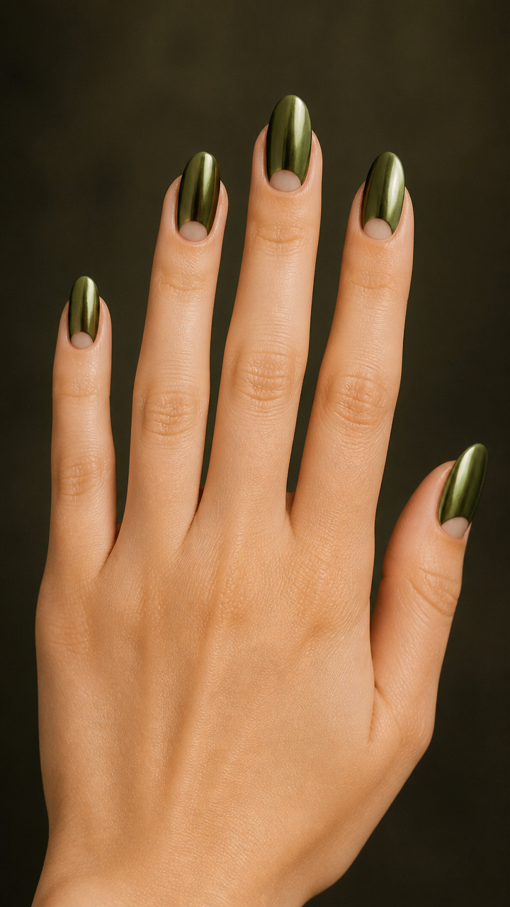 Olive Green Chrome Half-Moon Accents