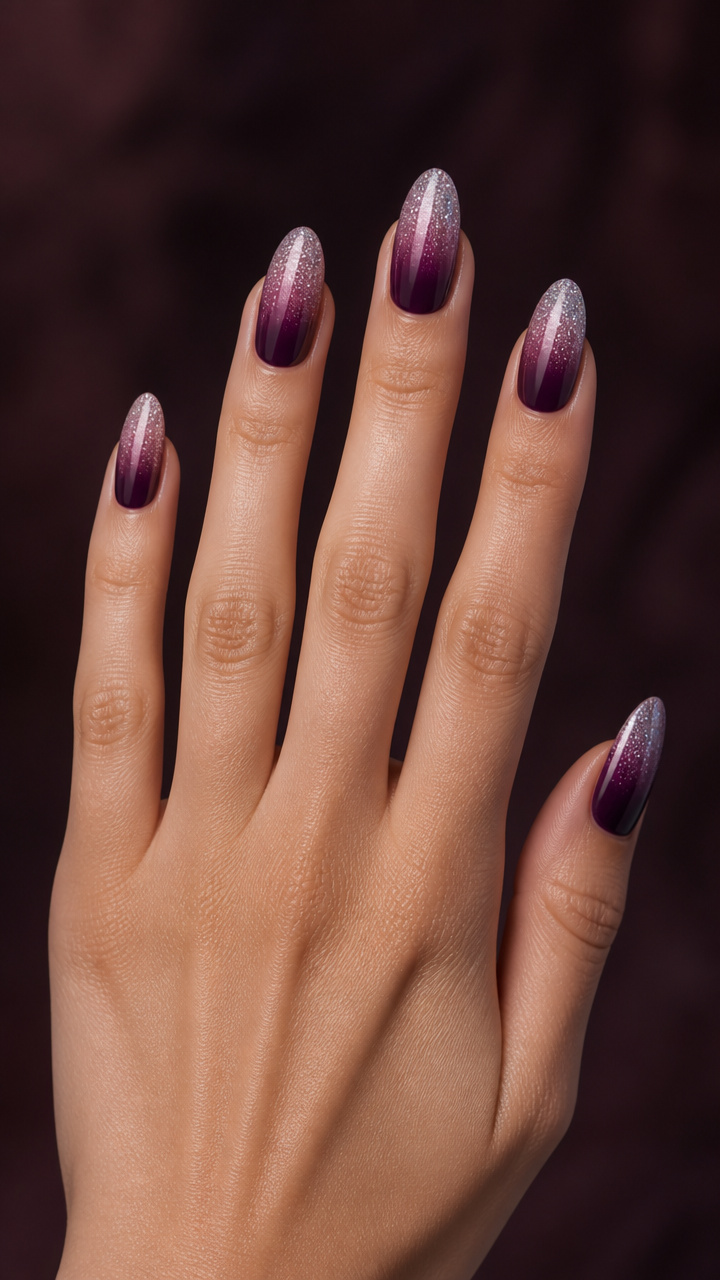 Deep Plum Ombré with Frosted Tips