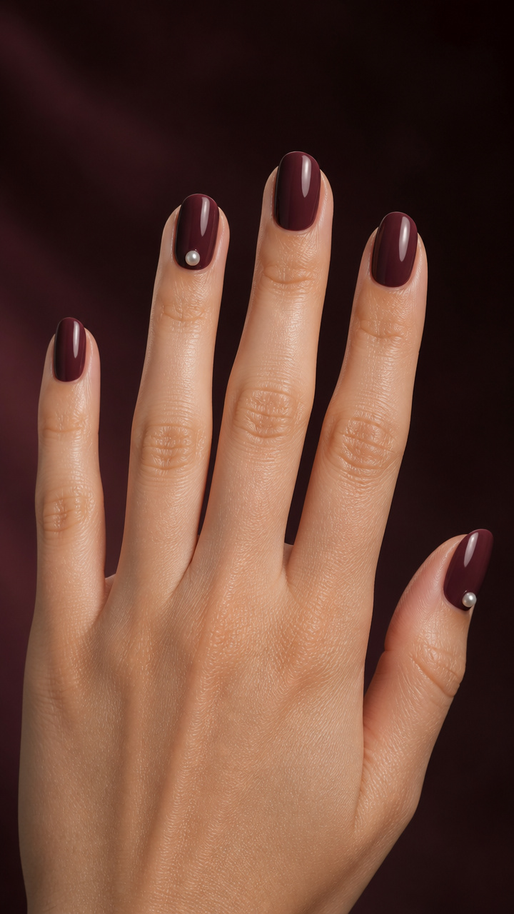 Muted Burgundy with Single Pearl Accent