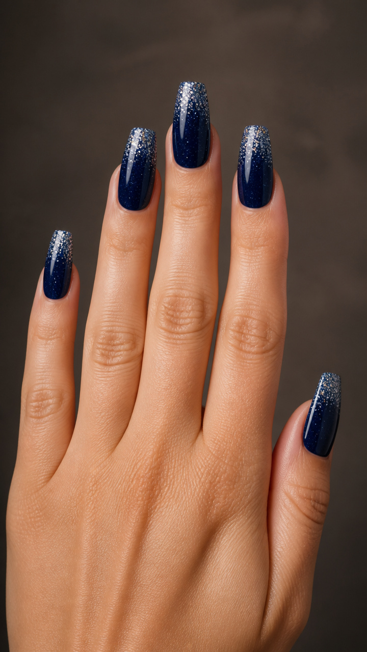 Midnight Blue Glitter Tips