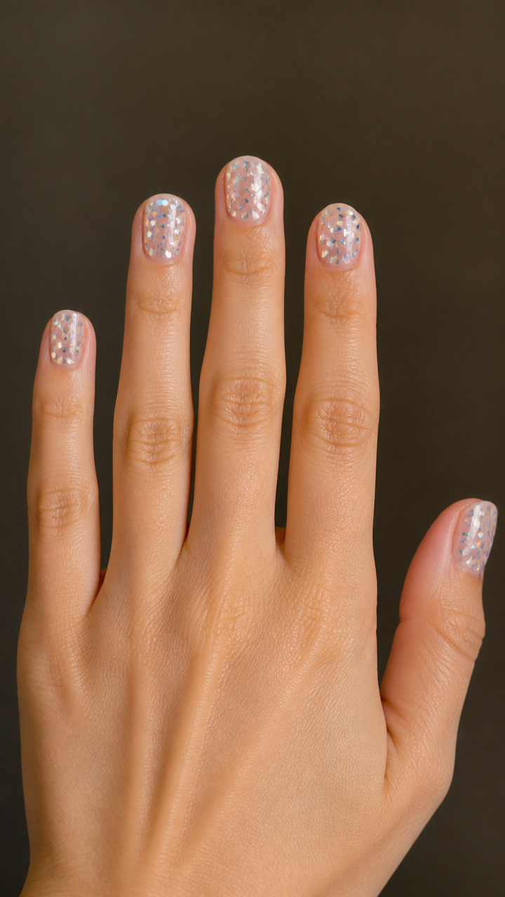 Silver Holographic Confetti Nails