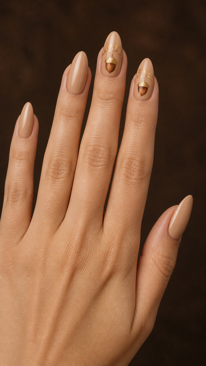 Gilded Acorn Accent Nails