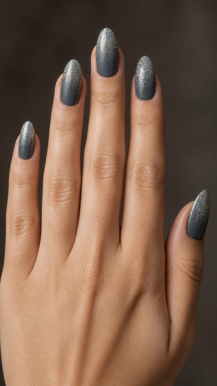 Charcoal Gray with Silver Holographic Glitter Dip