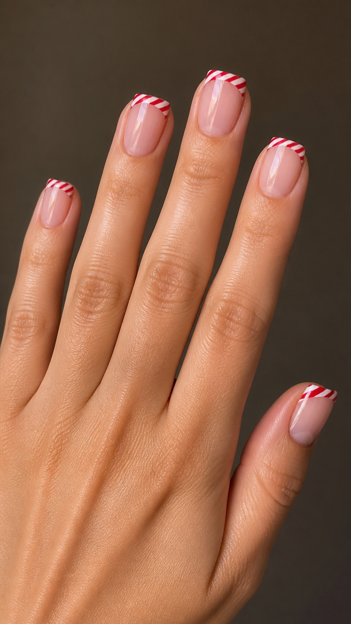 Candy Cane French Tips with Sheer Base