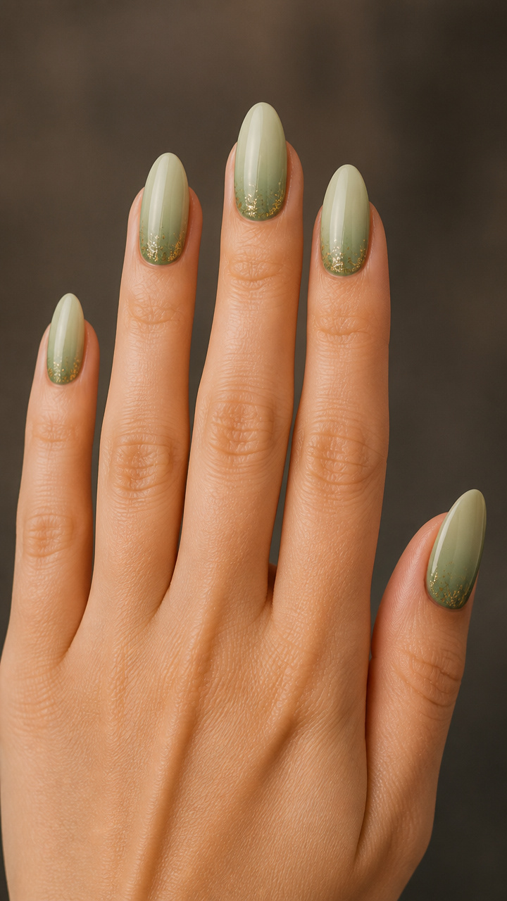 Soft Sage Green Ombré with Gold Flecks