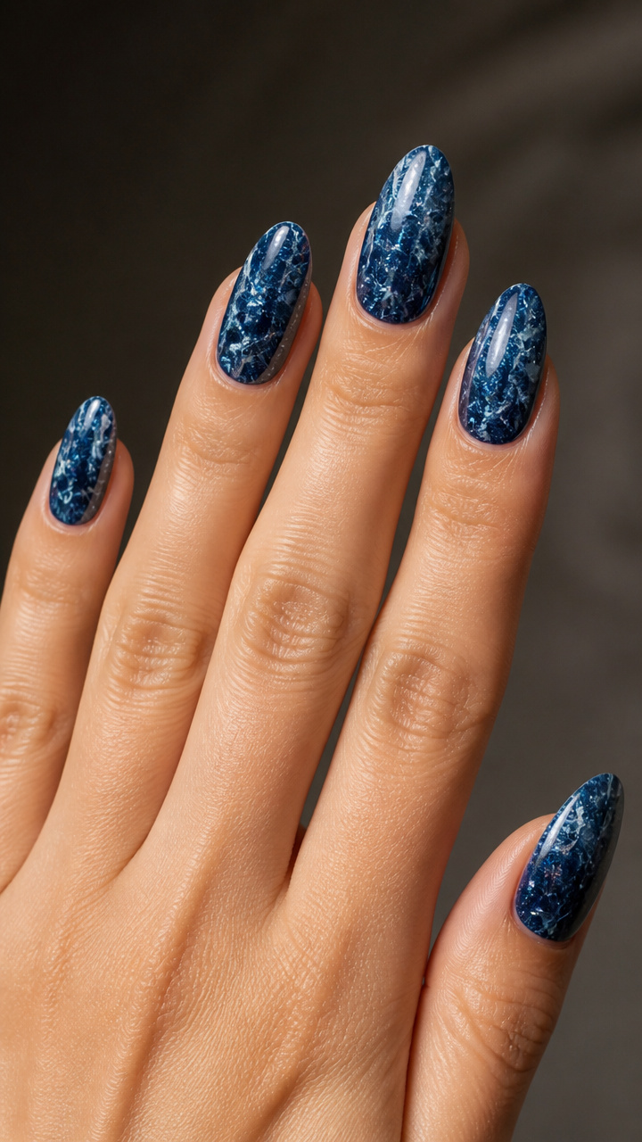 Navy Blue with Icy Cracked Glass Effect