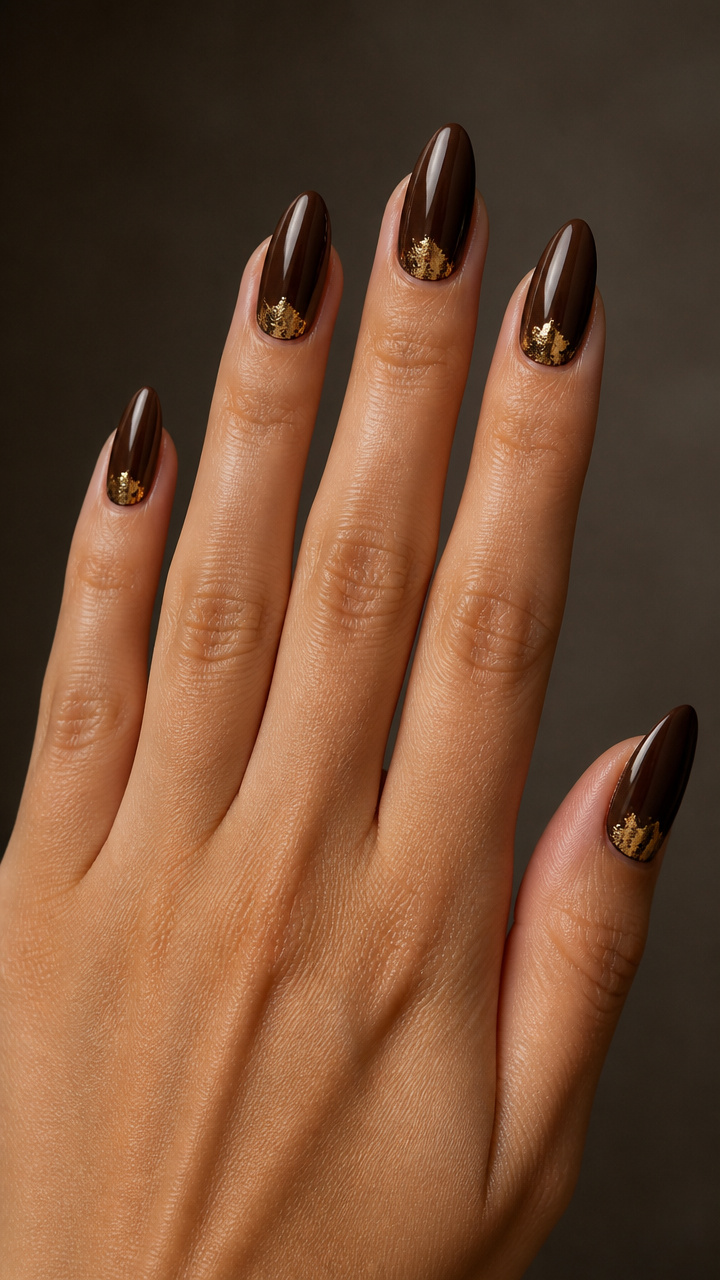 Chocolate Brown with Gold Leaf Accents