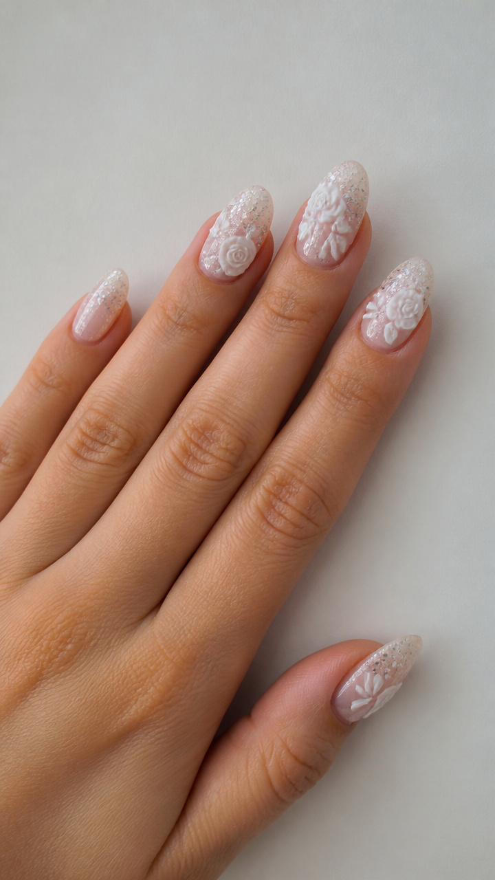 3D White Roses on Glitter Gradient