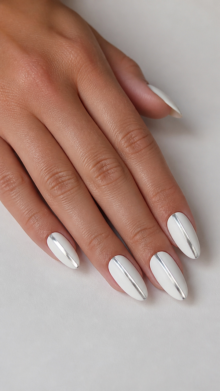 Matte White Almond with Silver Chrome Accents