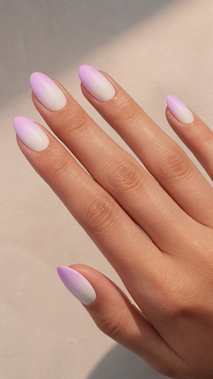Matte White Oval with Lavender Ombre Fade