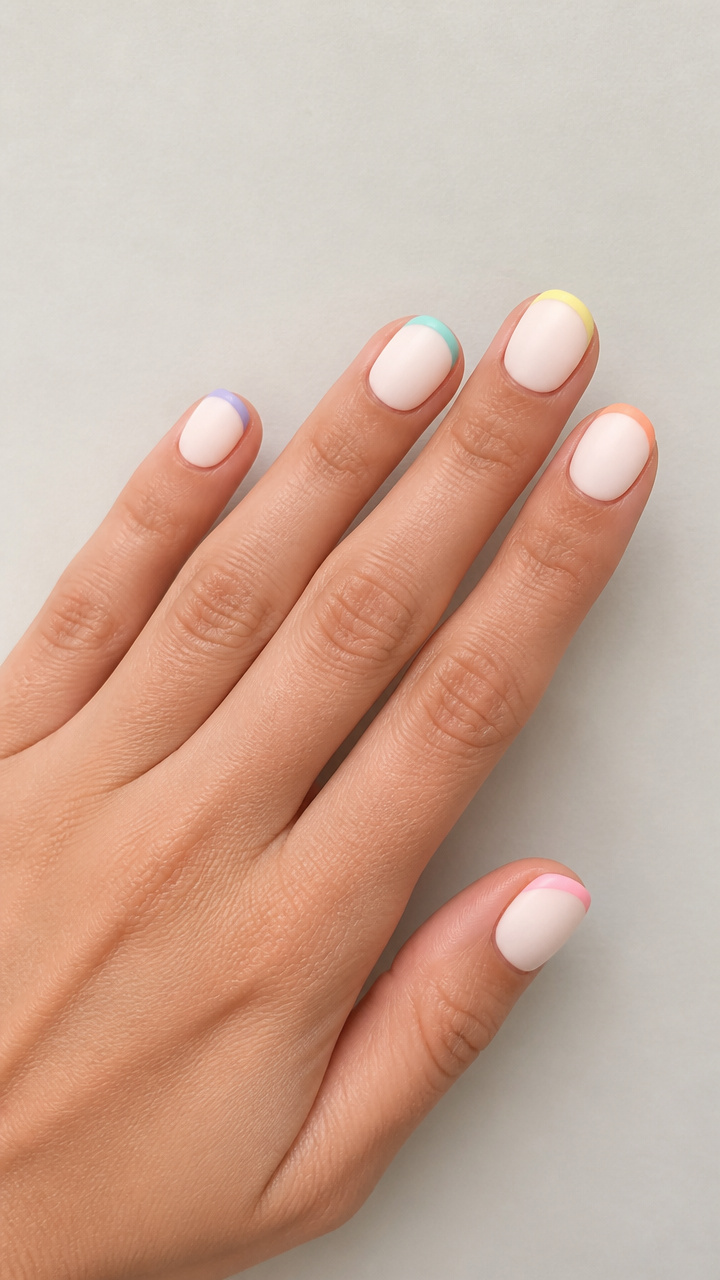 Matte White Round with Pastel Rainbow Tips