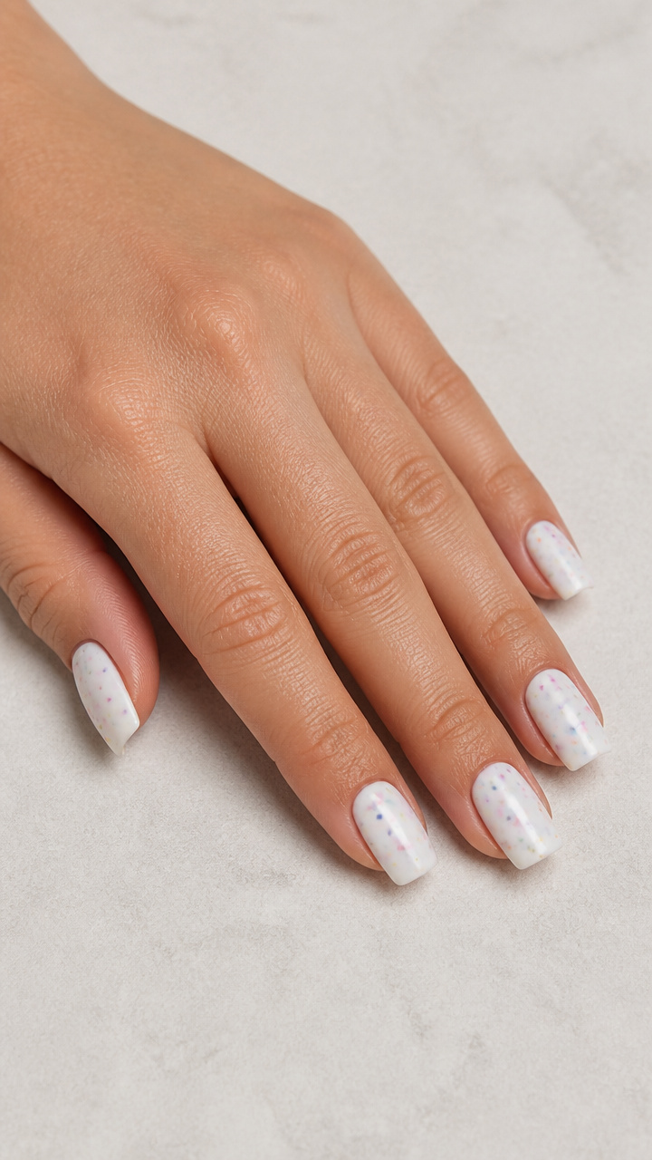 Matte White Short Coffin with Colorful Confetti Specks