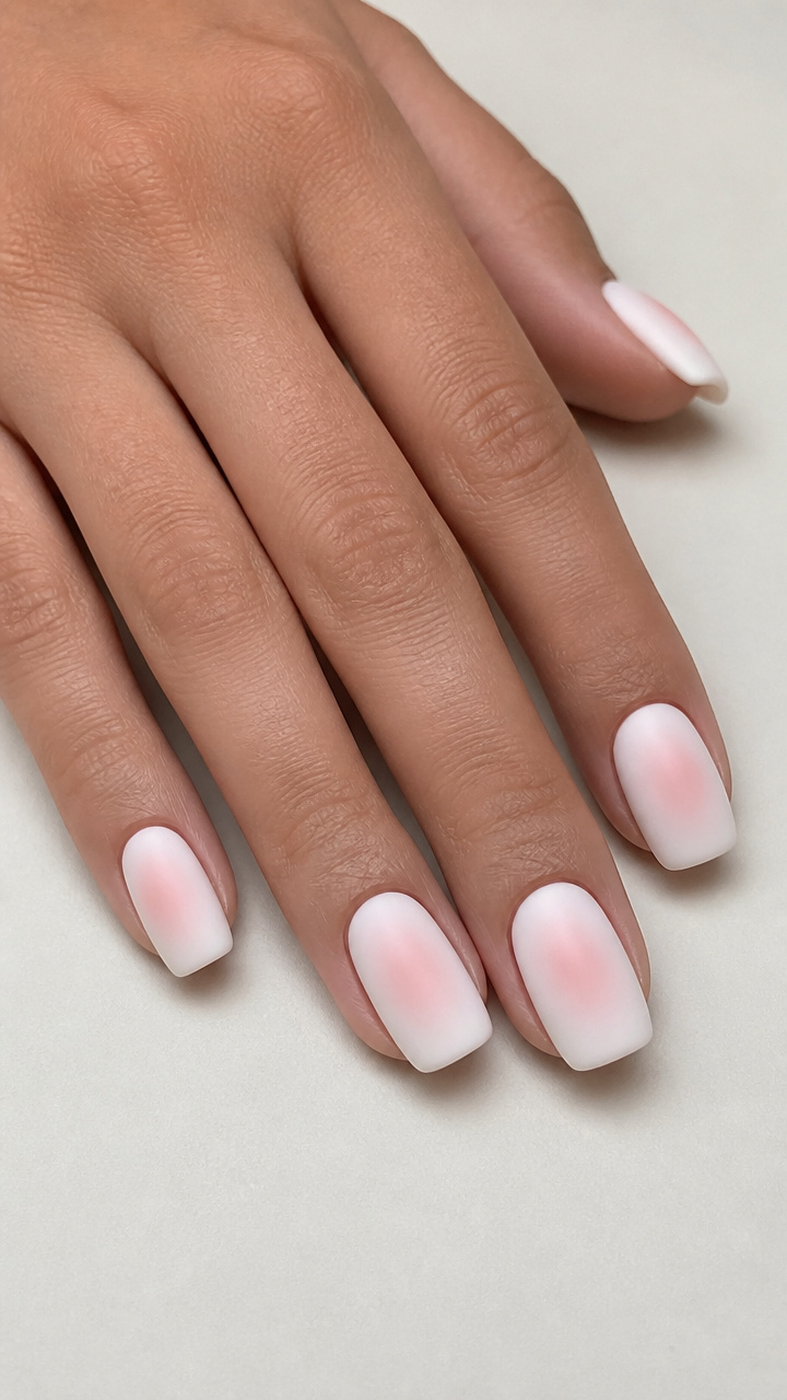 Matte White Squoval with Soft Pink Blush Effect