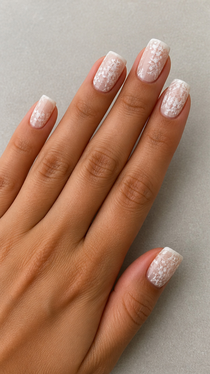 Sheer White Lace Floral on Square Tips