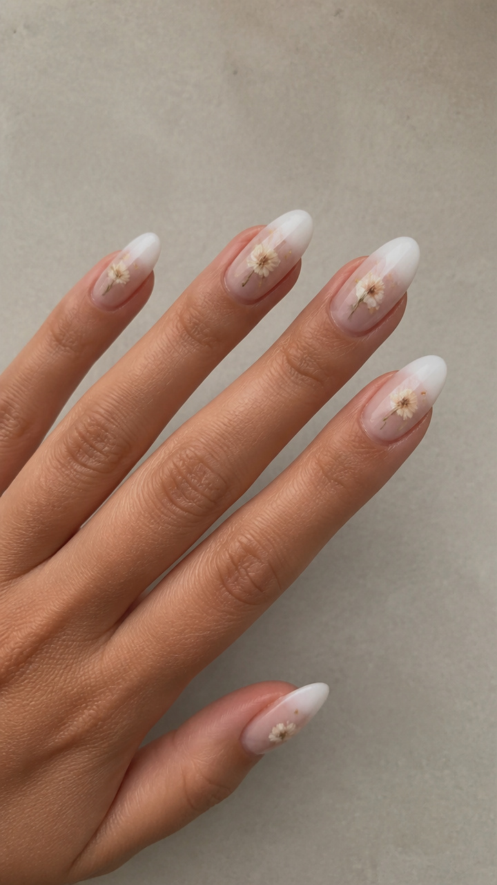 Sheer White Ombre with Dried Flower Embellishments