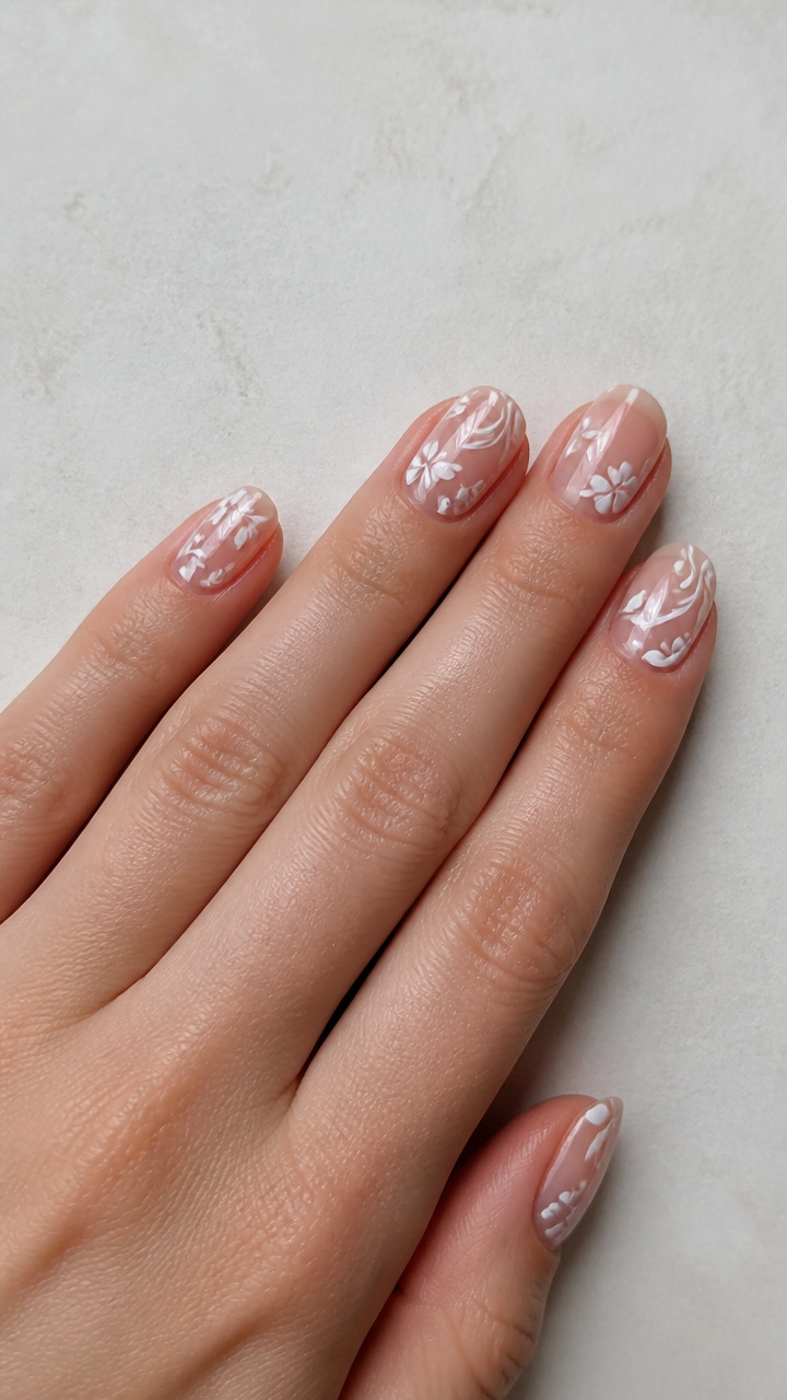 White Floral Swirls on Clear Base