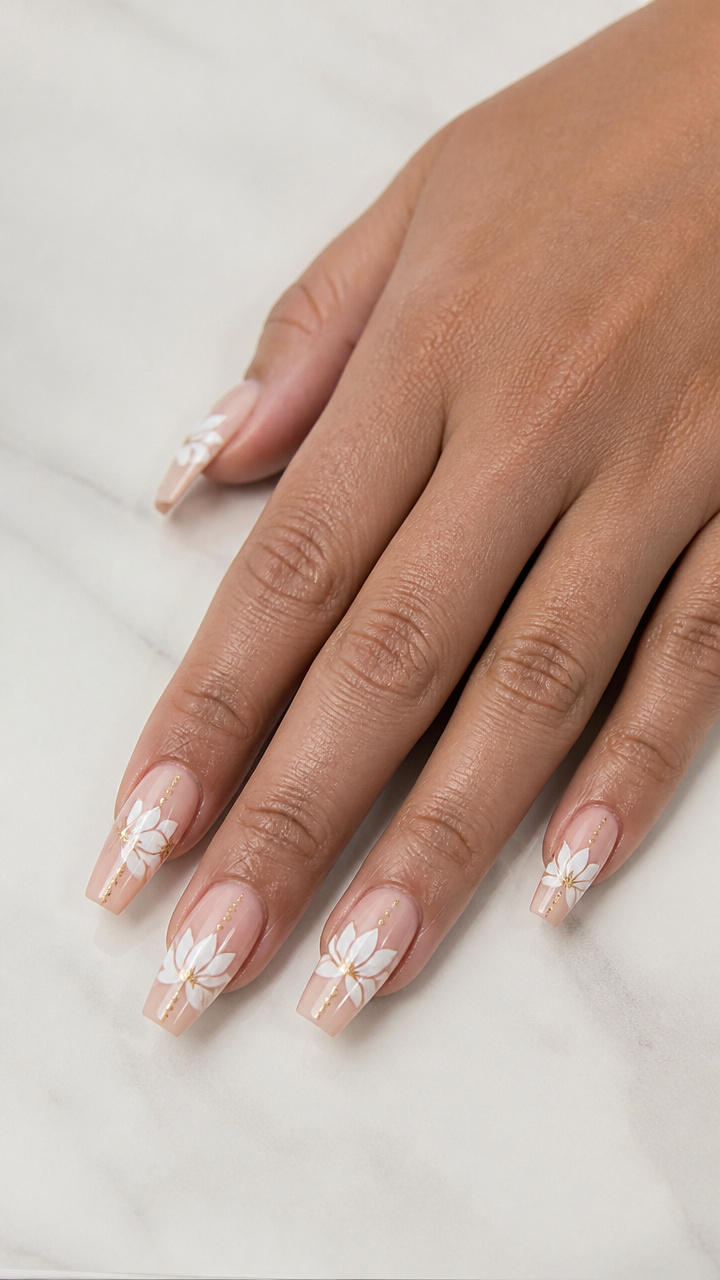 White Lotus Flowers on Coffin Nails
