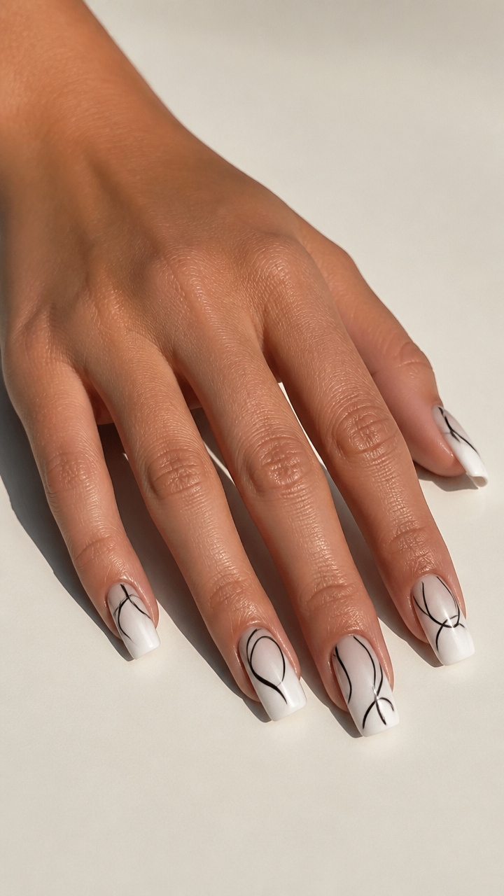 White Ombre with Abstract Black Swirls