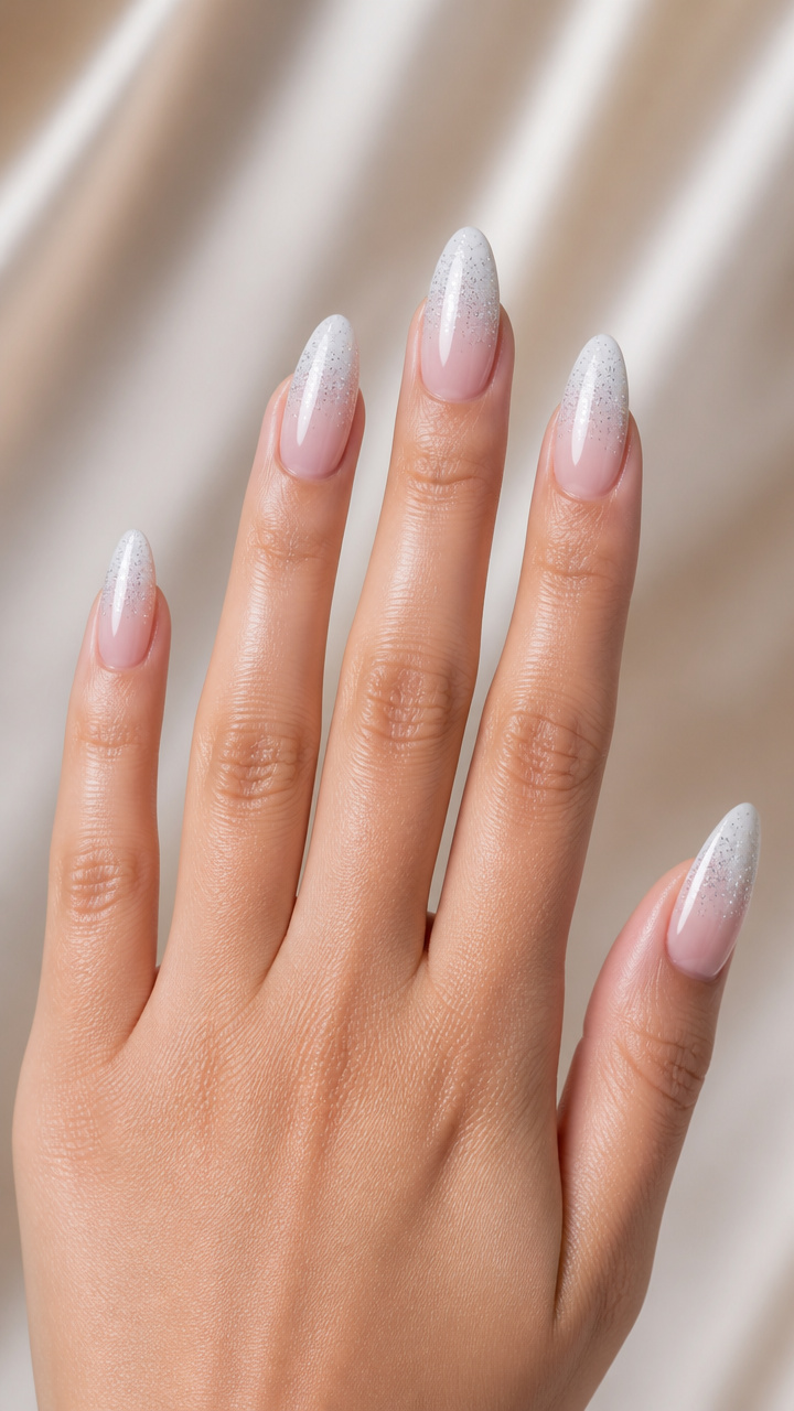 White Pearl Ombre with Silver Glitter Fade