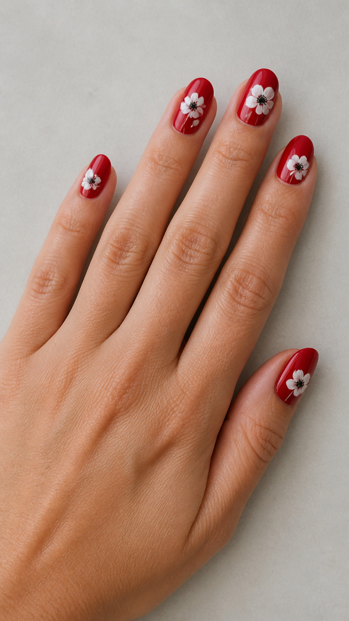 White Poppies on Glossy Red Base