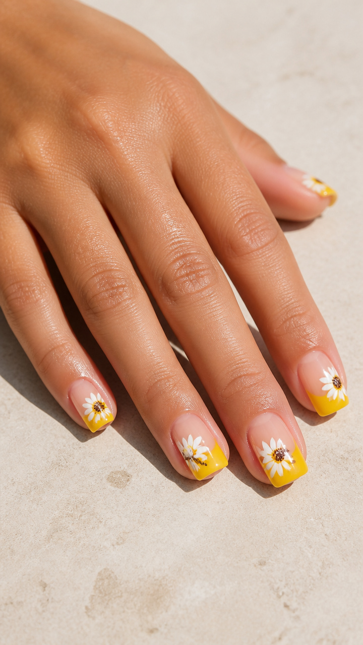 White Sunflowers on Bright Yellow Tips