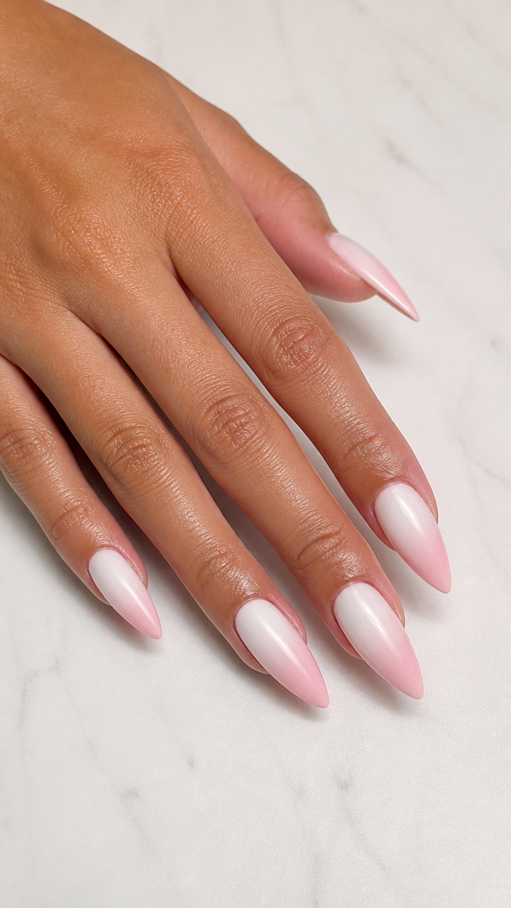 White to Baby Pink Ombre Stiletto Nails