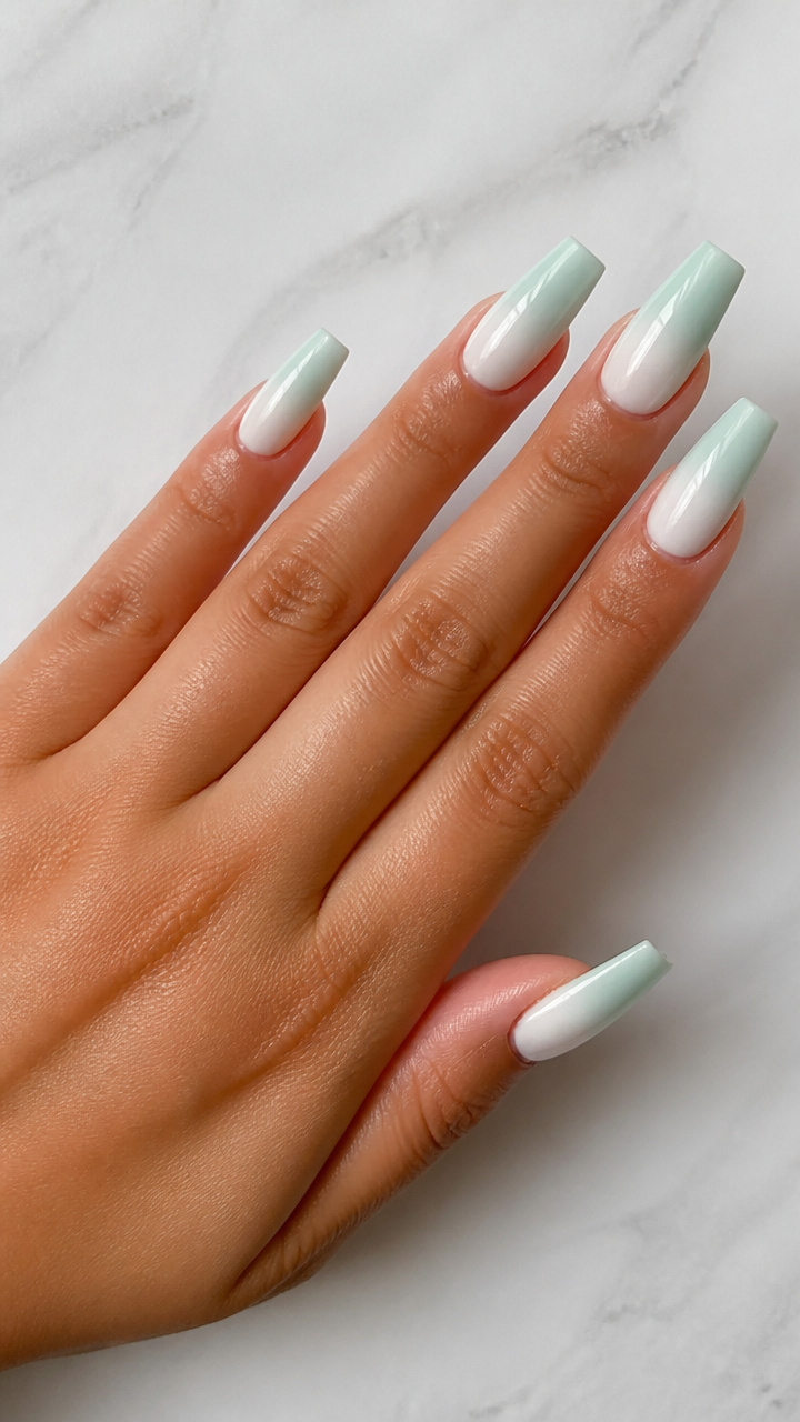 White to Mint Green Ombre with Glossy Finish