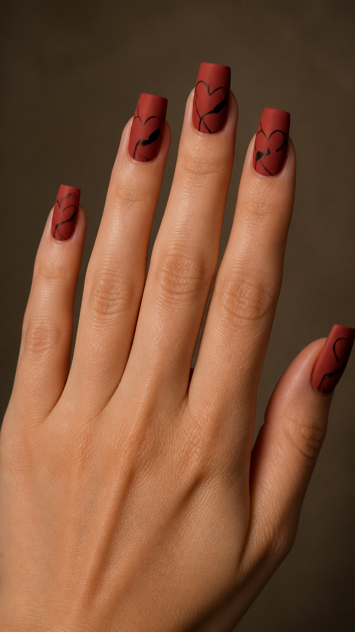 Rust Matte Square Tips with Liner Art