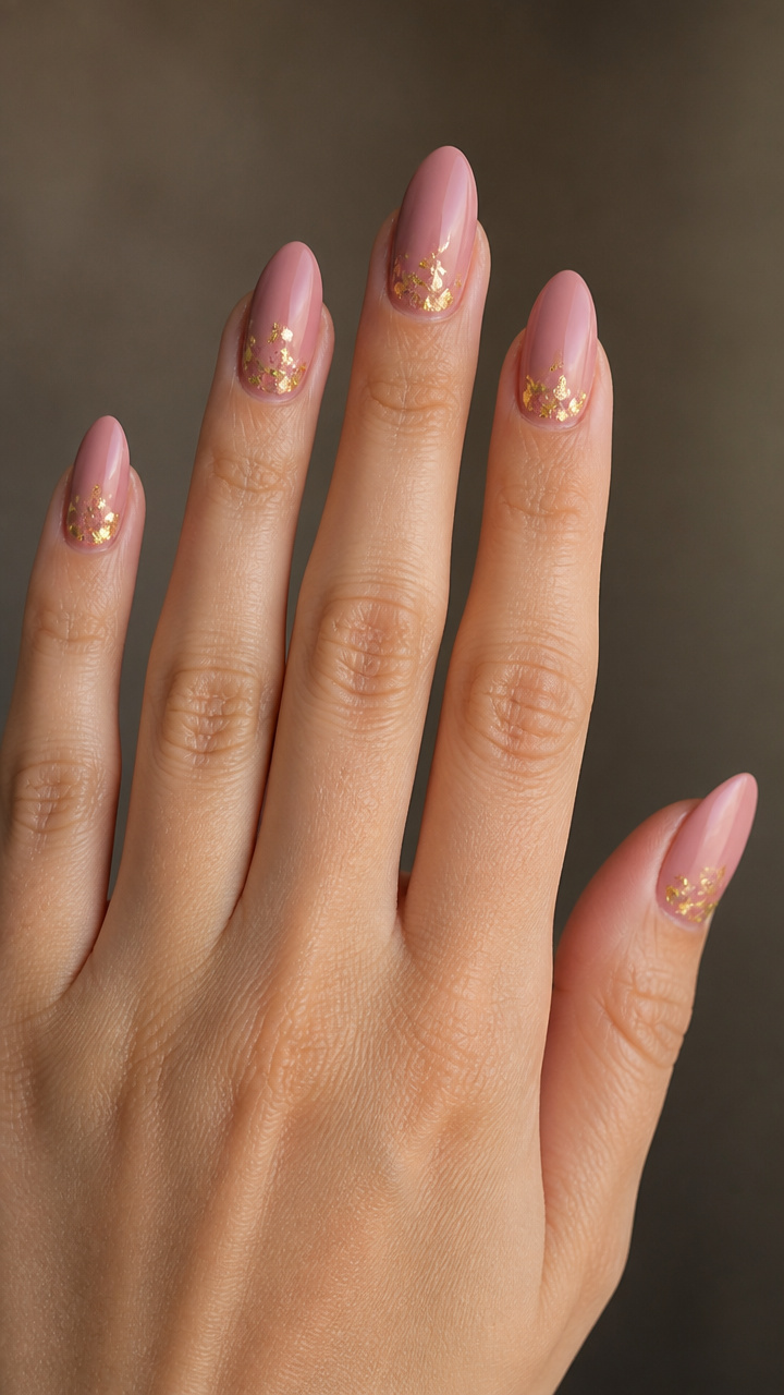 Dusty Rose Almond Tips with Gold Foil