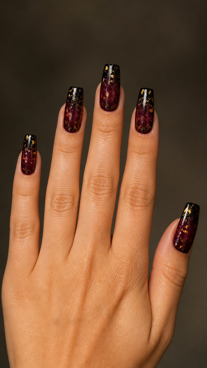 Deep Plum Ombre with Gold Leaf Flecks