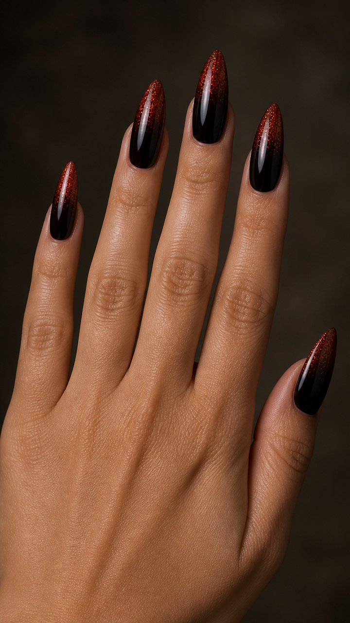 Black Base with Floating Red Glitter Gradient