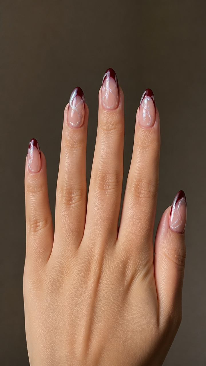 Frosted Wine Tips with Iridescent Pearl Swirls