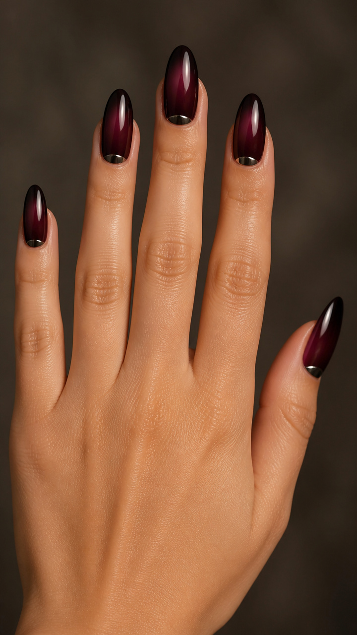 Deep Plum Ombré with Chrome Half-Moon