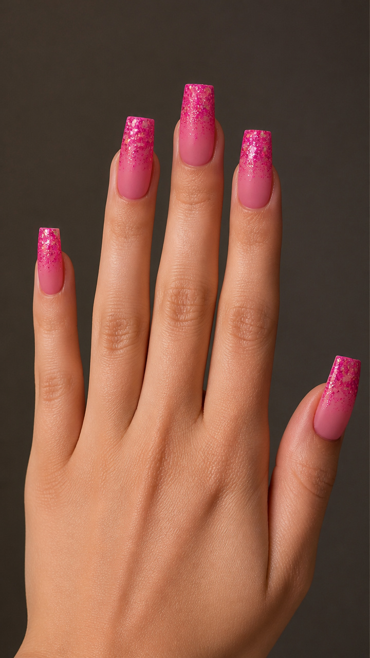 Hot Pink Glitter Fade with Matte Base